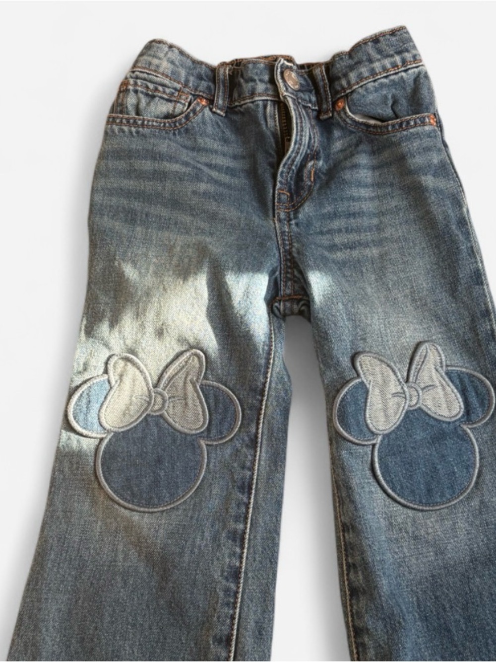 Disney Girls Denim Jeans with Bow-Topped Mouse Patches - Blue